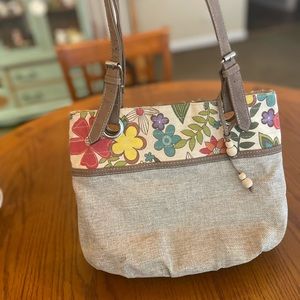 Adorable and Perfect for Summer - tan and floral shoulder bag